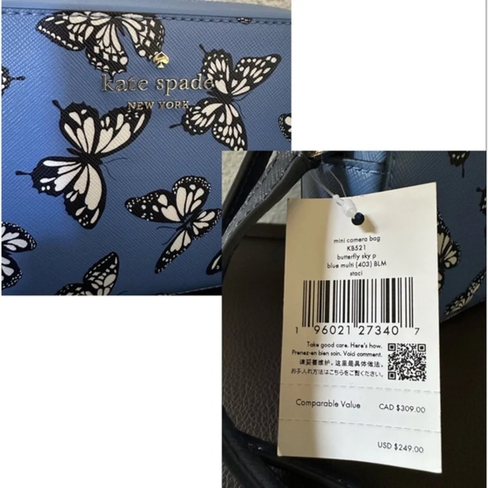 NWT Kate Spade Staci Butterfly Sky Printed Mini Camera Bag‎ Blue Multi